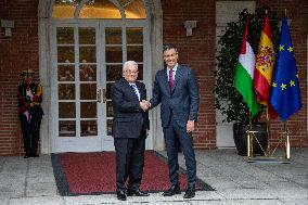 Pedro Sánchez Receives The President Of The State Of Palestine, Mahmoud Abbas, In Madrid