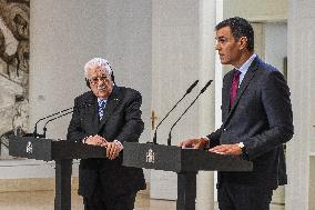 Pedro Sánchez Receives The President Of The State Of Palestine, Mahmoud Abbas, In Madrid