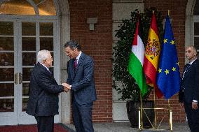 Pedro Sánchez Receives The President Of The State Of Palestine, Mahmoud Abbas, In Madrid