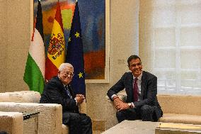 Pedro Sánchez Receives The President Of The State Of Palestine, Mahmoud Abbas, In Madrid