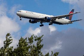 Delta Air Lines Boeing 767-400 Aircraft Landing At London Heathrow Airport