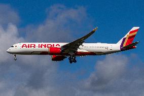 Air India Airbus A350-900 Aircraft Landing At London Heathrow Airport