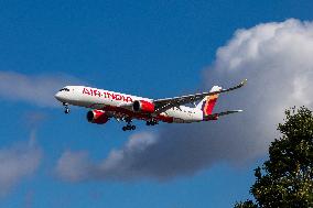 Air India Airbus A350-900 Aircraft Landing At London Heathrow Airport