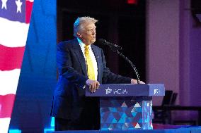 Trump Speaks To The Israeli American Council Meeting In Washington DC