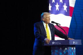 Trump Speaks To The Israeli American Council Meeting In Washington DC