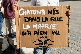 Protesters For The Sterilization Of Stray Cats In Villeurbanne