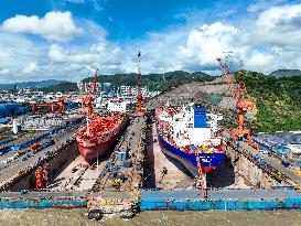 Workers Repair Ships in Zhoushan