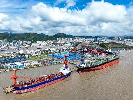 Workers Repair Ships in Zhoushan