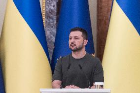 Ukrainian President Volodymyr Zelenskiy And European Commission President Ursula Von Der Leyen Attend A Joint Press Conference I