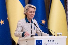 Ukrainian President Volodymyr Zelenskiy And European Commission President Ursula Von Der Leyen Attend A Joint Press Conference I