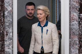 Ukrainian President Volodymyr Zelenskiy And European Commission President Ursula Von Der Leyen Attend A Joint Press Conference I