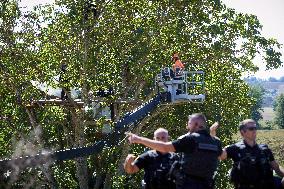 4th Day Of Attempt Of The Cnamo, Police Special Unit, To Dislodge 'ecureuils' Who Live In Tree On The Planned A69 Highway