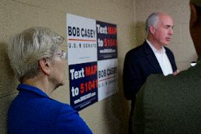 U.S. Senators Bob Casey, Elizabeth Warren Rally in Ambler, Pennsylvania