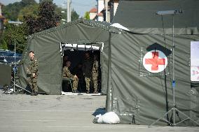 Field Hospital And Medical Aid For Flood-Hit People In Nysa.