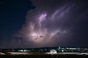 Successive Lightning Illuminates The Sky Over The Refugee Camps In Northwest Syria