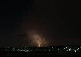 Successive Lightning Illuminates The Sky Over The Refugee Camps In Northwest Syria