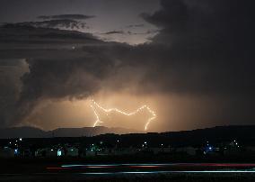 Successive Lightning Illuminates The Sky Over The Refugee Camps In Northwest Syria