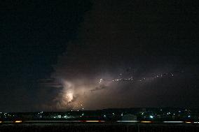 Successive Lightning Illuminates The Sky Over The Refugee Camps In Northwest Syria