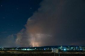 Successive Lightning Illuminates The Sky Over The Refugee Camps In Northwest Syria