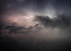 Successive Lightning Illuminates The Sky Over The Refugee Camps In Northwest Syria