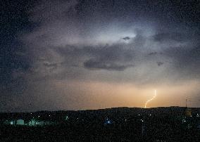 Successive Lightning Illuminates The Sky Over The Refugee Camps In Northwest Syria