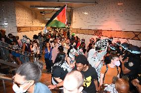 Protesters In Brooklyn New York City Demonstrate On Sutter Avenue Subway Shooting, Lebanon Attacks And Palestine