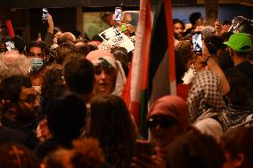 Protesters In Brooklyn New York City Demonstrate On Sutter Avenue Subway Shooting, Lebanon Attacks And Palestine