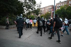 Protesters In Brooklyn New York City Demonstrate On Sutter Avenue Subway Shooting, Lebanon Attacks And Palestine