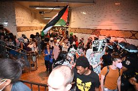 Protesters In Brooklyn New York City Demonstrate On Sutter Avenue Subway Shooting, Lebanon Attacks And Palestine