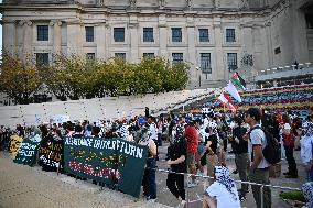 Protesters In Brooklyn New York City Demonstrate On Sutter Avenue Subway Shooting, Lebanon Attacks And Palestine