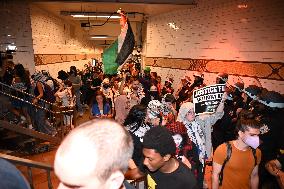 Protesters In Brooklyn New York City Demonstrate On Sutter Avenue Subway Shooting, Lebanon Attacks And Palestine