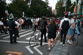 Protesters In Brooklyn New York City Demonstrate On Sutter Avenue Subway Shooting, Lebanon Attacks And Palestine