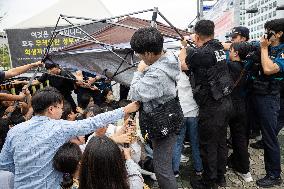 Progressive Union Of Korean University Students Stages Surprise Sit-in Protest