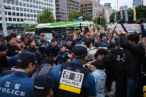 Progressive Union Of Korean University Students Stages Surprise Sit-in Protest