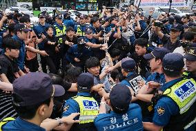 Progressive Union Of Korean University Students Stages Surprise Sit-in Protest