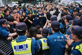 Progressive Union Of Korean University Students Stages Surprise Sit-in Protest