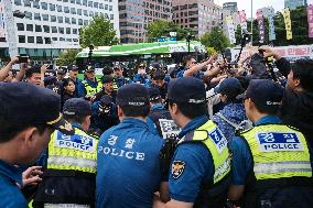 Progressive Union Of Korean University Students Stages Surprise Sit-in Protest