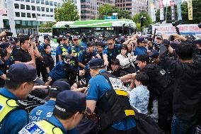 Progressive Union Of Korean University Students Stages Surprise Sit-in Protest