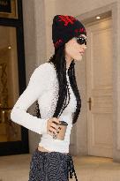 Amelia Gray Hamlin leaves her hotel during Milan Fashion Week