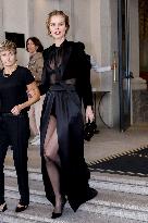 Eva Herzigova leaves her hotel during Milan Fashion Week