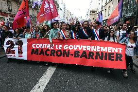 Demonstration Against Macron-Barnier Government in Paris