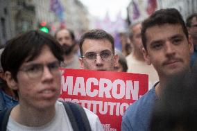 Demonstration Against Macron-Barnier Government in Paris