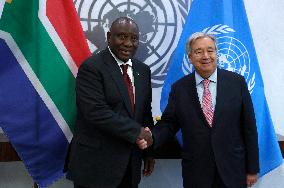 NY: UN Secretary General Meets With The Secretary General With H.E. Mr. Cyril Ramaphosa, President, Republic Of South Africa At