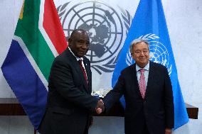 NY: UN Secretary General Meets With The Secretary General With H.E. Mr. Cyril Ramaphosa, President, Republic Of South Africa At