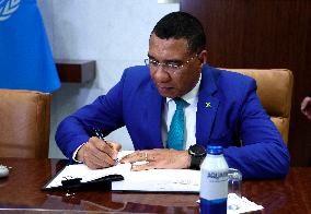 NY: UN Secretary General Meets Andrew Holness,Minister For Defence And Economic Growth  At The United Nations