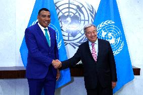 NY: UN Secretary General Meets Andrew Holness,Minister For Defence And Economic Growth  At The United Nations