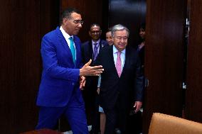 NY: UN Secretary General Meets Andrew Holness,Minister For Defence And Economic Growth  At The United Nations