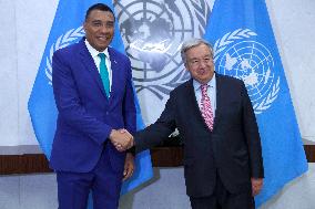 NY: UN Secretary General Meets Andrew Holness,Minister For Defence And Economic Growth  At The United Nations