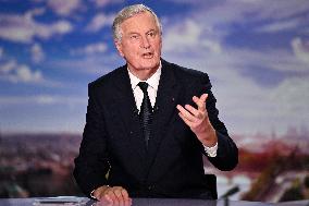 PM Barnier Appears At News Broadcast - Paris