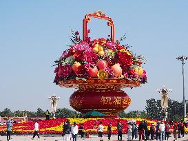 Tian 'anmen Square Decorated to Celebrate National Day